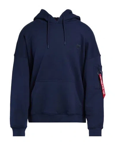 Alpha Industries Man Sweatshirt Navy Size S Cotton, Polyester In Blue