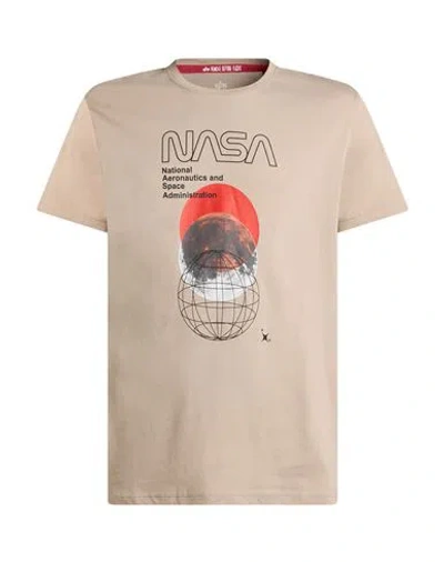 Alpha Industries Man T-shirt Sand Size L Cotton In Brown