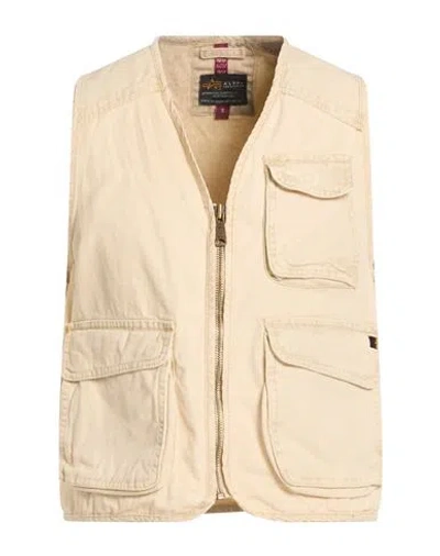 Alpha Industries Man Vest Beige Size S Cotton In Yellow