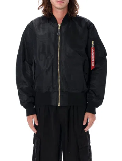 Alpha Industries Men's Bomber Jacket With Zip Front And Utility Sleeve Pocket In Nero