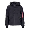 ALPHA INDUSTRIES MEN'S HOODED LOGO PUFFER BLACK DOWN JACKET