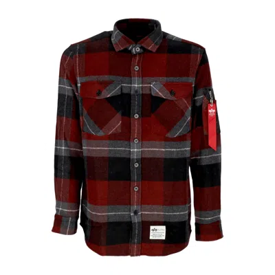 Alpha Industries Men's Long Sleeve Flannel Shirt Black Gray