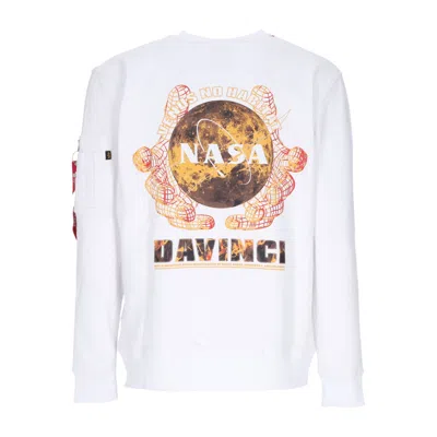 Alpha Industries Nasa Davinci Sweater White Men's Lightweight Crewneck Sweatshirt