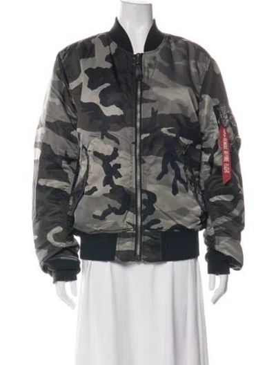 Pre-owned Alpha Industries Nylon Camouflage Print Bomber Jacket In Black