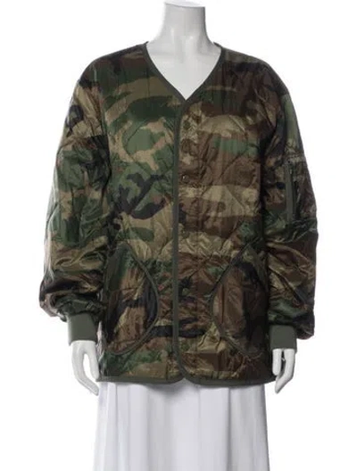 Pre-owned Alpha Industries Nylon Camouflage Print Bomber Jacket In Green