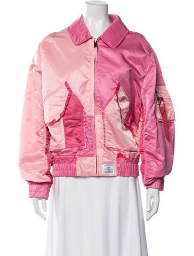 Pre-owned Alpha Industries Nylon Colorblock Pattern Bomber Jacket In Pink
