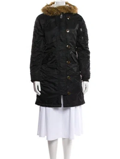 Pre-owned Alpha Industries Nylon Colorblock Pattern Parka In Black