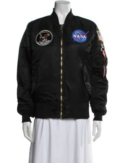 Pre-owned Alpha Industries Nylon Graphic Print Bomber Jacket In Black