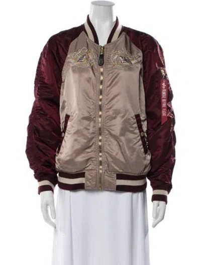 Pre-owned Alpha Industries Nylon Graphic Print Bomber Jacket In Burgundy