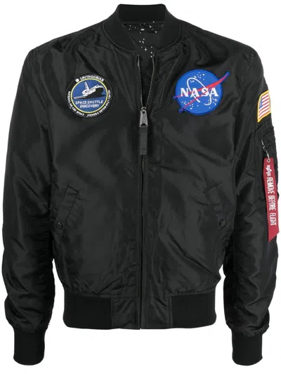 Alpha Industries Ma-1 Tt Nasa Reversible Black Nylon Reversible Nasa Bomber Jacket - Ma-1 Tt Nasa Reversible In Schwarz