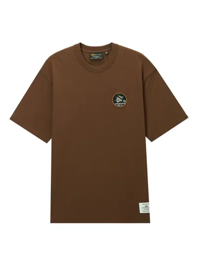 Alpha Industries Patch-print Cotton T-shirt In Brown