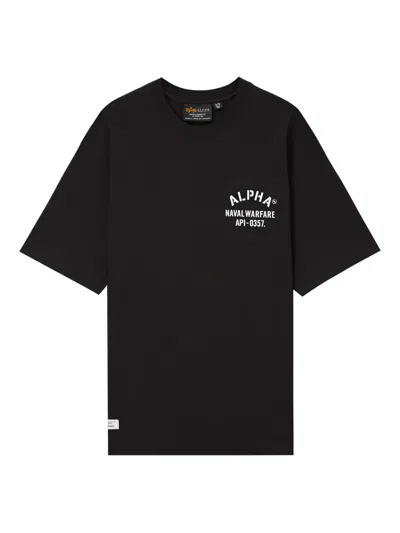 Alpha Industries Print-detail Cotton T-shirt In Black