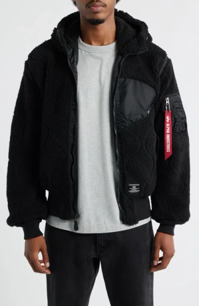 Alpha Industries Long-sleeve Sherpa Onion-quilted Jacket In Black