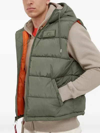 Alpha Industries Quilted Hooded Gilet In Green