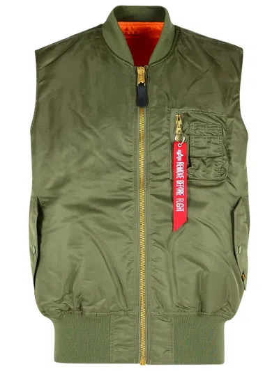Alpha Industries Ribbed Collar Green Nylon Waistcoat