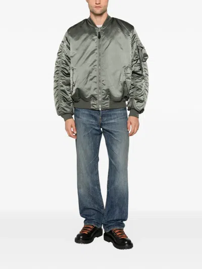 Alpha Industries Ruched-sleeve Bomber Jacket In Gray