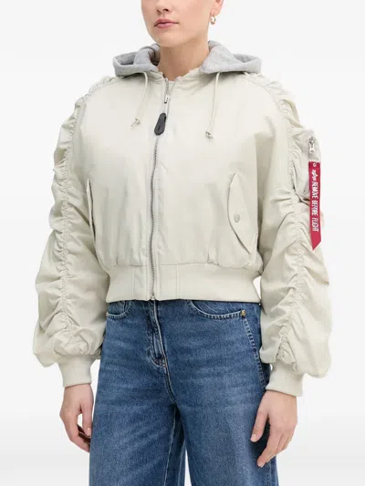 Alpha Industries Ruched-sleeve Hooded Jacket In White