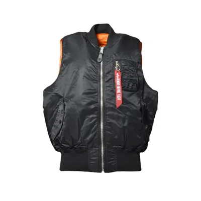 ALPHA INDUSTRIES SHINY BLACK MA-1 VEST WITH CONTRASTING ORANGE LINING