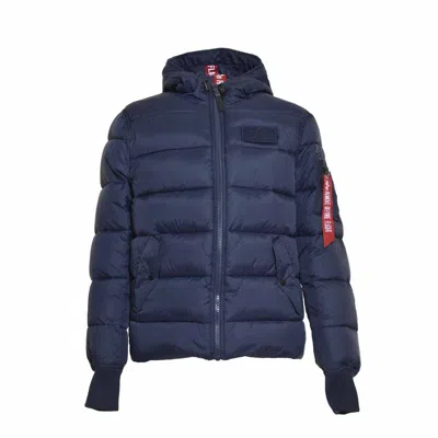 Alpha Industries Short Blue Puffer Jacket In Black