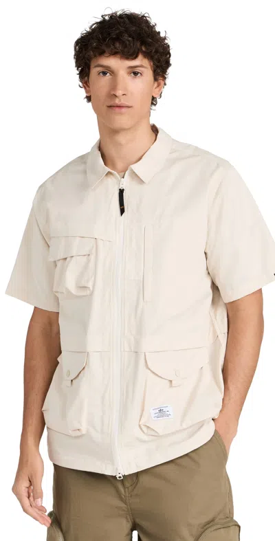 Alpha Industries Short Sleeve Multi Pocket Zippered Shirt Jacket Limestone