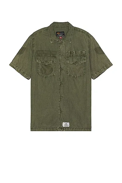 Alpha Industries Short Sleeve Washed Fatigue Shirt Jacket In Og-107 Green