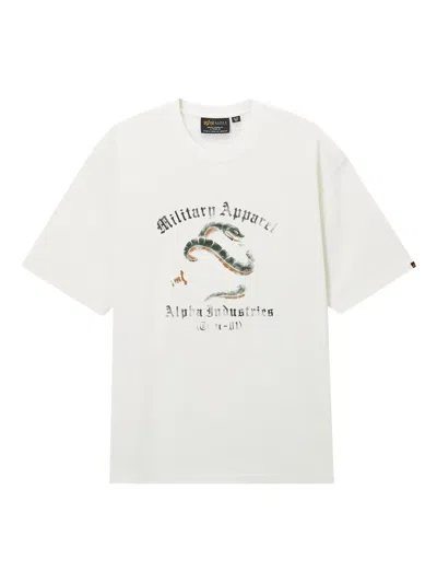Alpha Industries Snake-graphic Cotton T-shirt In White