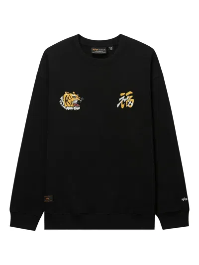 Alpha Industries Tiger-embroidered Crew-neck Sweatshirt In Black