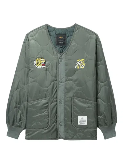 Alpha Industries Tiger-embroidered Quilted Jacket In Green