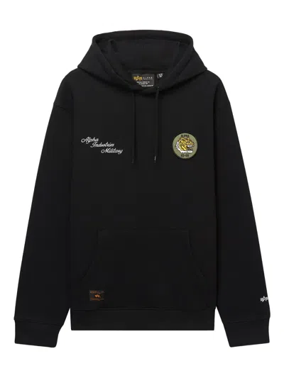Alpha Industries Tiger-patch Embroidered-logo Hoodie In Black