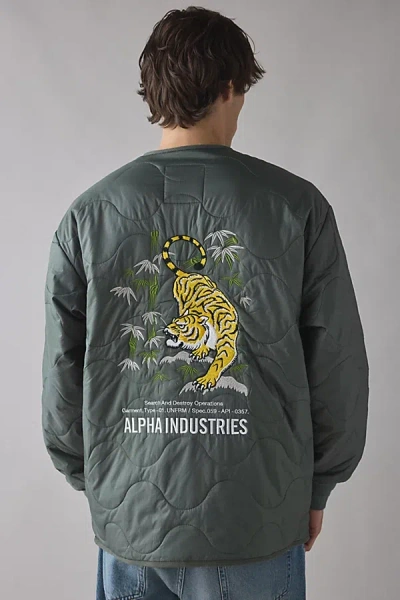 Alpha Industries Unfrm Quilted Jacket In Olive, Men's At Urban Outfitters In Animal Print