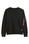 Alpha Industries Utility Pocket Cotton Fleece Crewneck Sweatshirt In Black