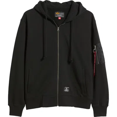 Alpha Industries Utility Pocket Cotton Fleece Zip Hoodie In Black