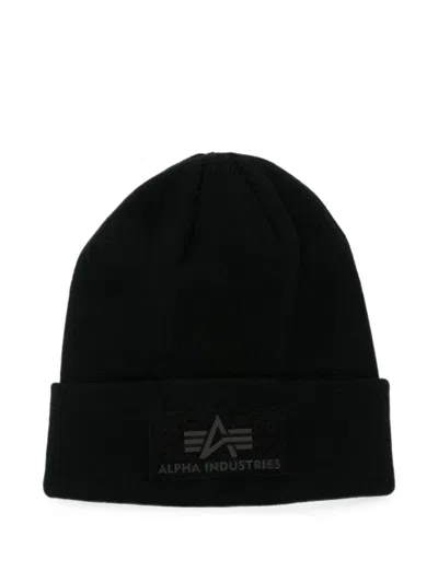 Alpha Industries Vlc Logo-patch Beanie Hat In Black