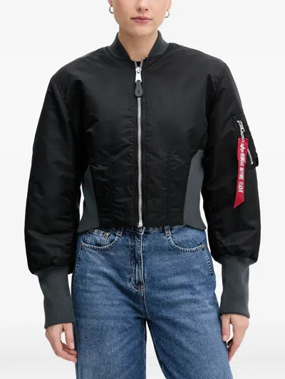 Alpha Industries Waisted Ma-1 Cropped Bomber Jacket In Blue