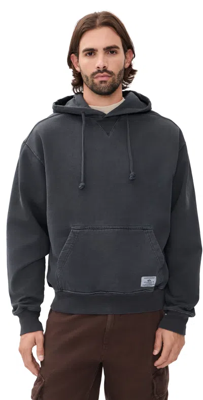 Alpha Industries Washed Essential Hoodie Relaxed Fit Sweatshirt Black In Gray