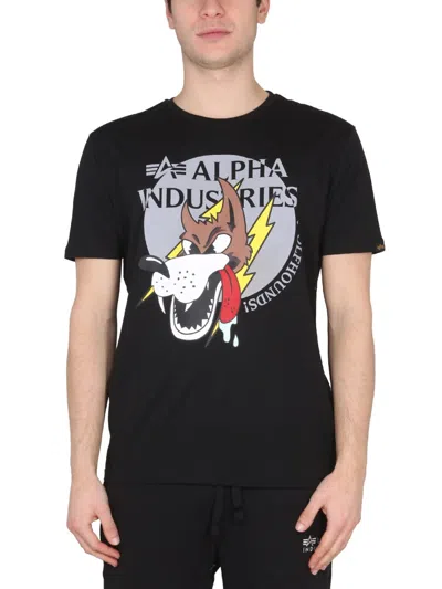 Alpha Industries Wolfhounds Crew Neck Graphic Print T-shirt In Black