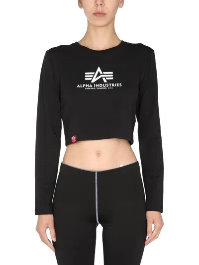 Alpha Industries Women's Cropped Fit Long Sleeve T-shirt In Black
