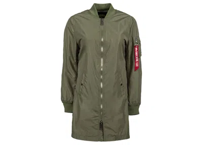 Pre-owned Alpha Industries Women's L2b Long Flight Jacket In Green/sage