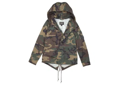 Pre-owned Alpha Industries Women's Swoop Fishtail Coat/woodland In Camo/woodland Camo