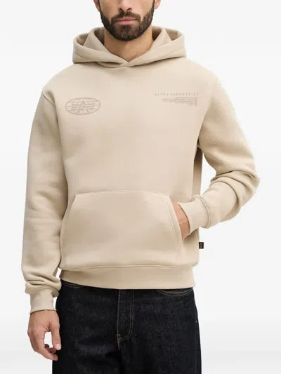 Alpha Industries World Logo Pouch-pocket Hoodie In Neutral