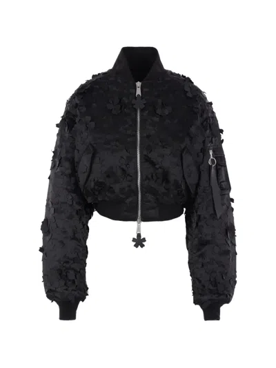 Alpha Industries X Cecilie Bahnsen Floral-detail Bomber Jacket In Black