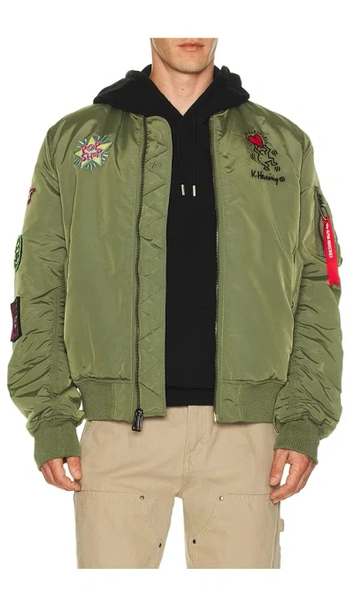 Alpha Industries X Keith Haring Ma-1 Reversible Jacket In Green