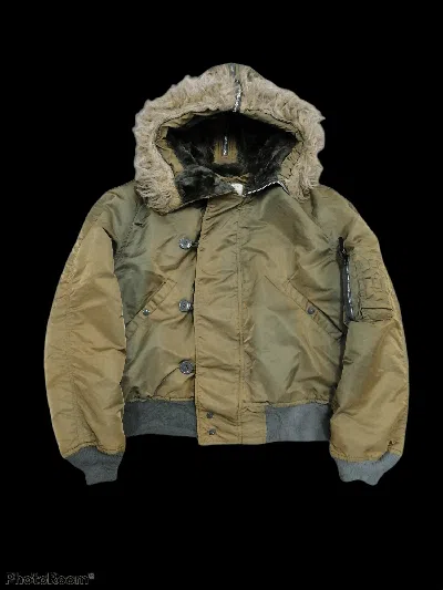 Pre-owned Alpha Industries X Military Attached Hood N-2b Distressed Sun Faded Bomber Jackets In Faded Green