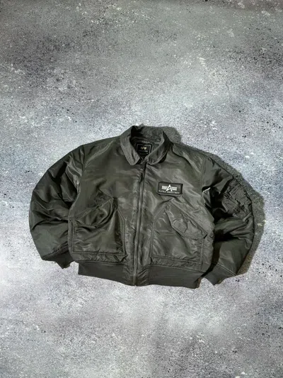 Pre-owned Alpha Industries X Military Vintage Bomber Baggy Jacket Ma1 Alpha Industries Patch Logo In Green