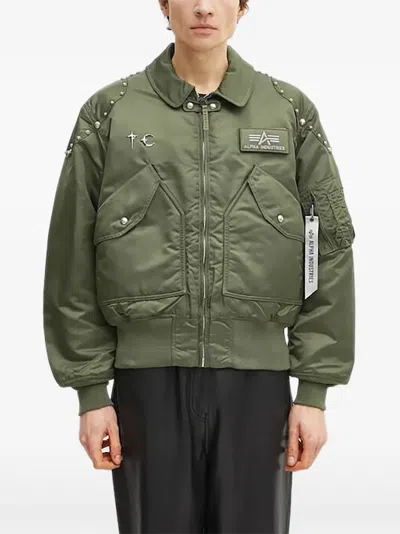 Alpha Industries X Thug Club Logo-patch Bomber Jacket In Green