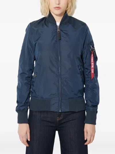 Alpha Industries Zip Bomber Jacket In Blue