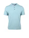 Alpha Studio Aqua Cotton Elastane Stretch Henley In Blue