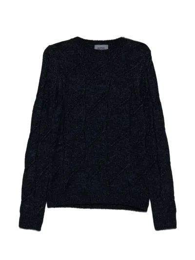 Alpha Studio Aran Cable-knit Crew-neck Sweater In Black