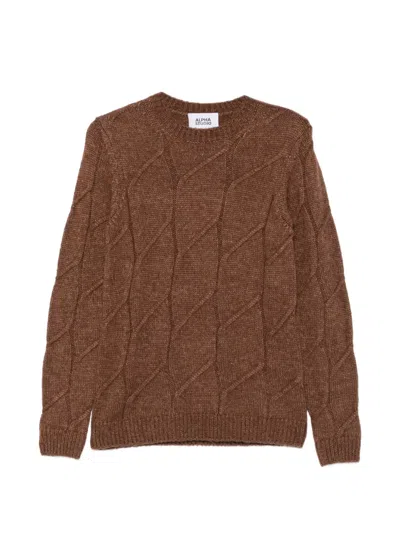 Alpha Studio Aran Cable-knit Sweater In Brown