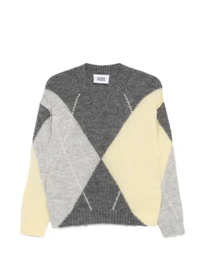Alpha Studio Argyle Knit Sweater In Grey